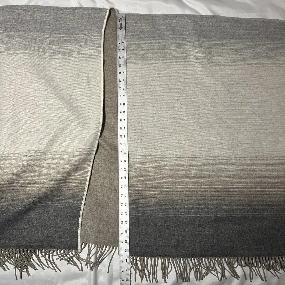 Molina by Jimmy Hourihan Shawl Grey Blue Brown Wrap Poncho Cape Fringe Layered